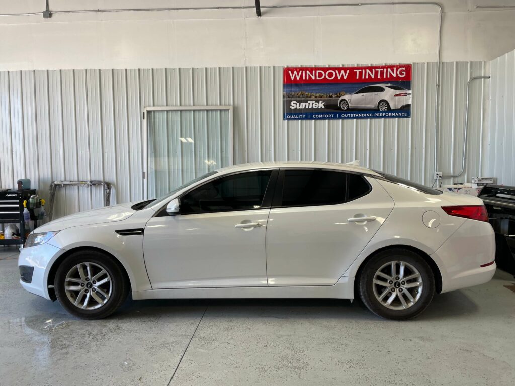window tint of a white car.