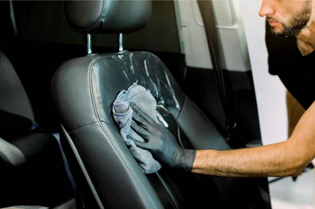 Auto detailing of interior of car.